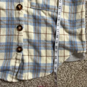 Veveret Blue Cream Plaid Shacket Flannel Jacket Fall Spring Comfy Casual Large thumbnail 7