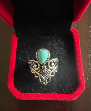 Women’s Stainless Steel Silver Simulated Faux Turquoise Ring Size 6 New thumbnail 1