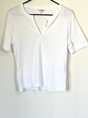 NWT Madewell Pointelle Notch Neck Tee in White - Size: Large thumbnail 2