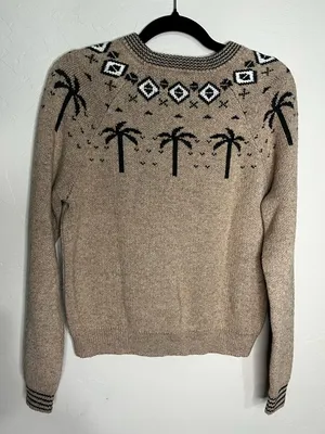 Marine Layer Archive Avalon Fair‎ Isle Palm Trees Cotton Wool Blend Crew Sweater thumbnail 7