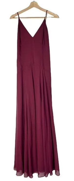 Lulu's Burgundy Wine Red‎ V-Neck Chiffon Maxi Dress S thumbnail 1