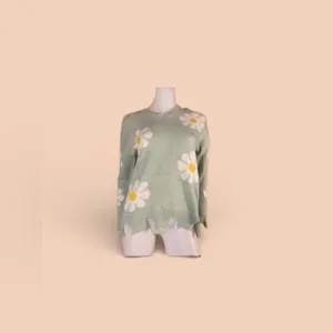 Hazel Moon Daisy Distressed Cropped Hoodie Sweater 3X Mint Green thumbnail 4