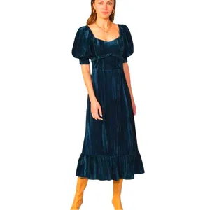 Adelyn Rae Whimsigoth Green Velvet Smocked Babydoll Midi Dress Size S Cottage thumbnail 3