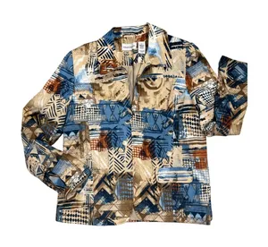 Alfred Dunner Womens Blue Tan Abstract Geometric Zip Up Jacket‎ Size 12 thumbnail 1