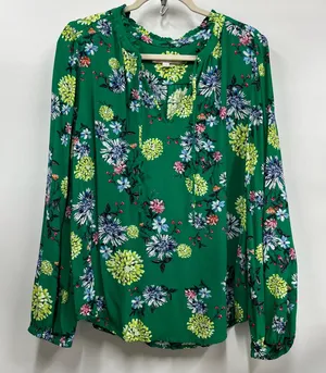 LOFT xl Green Floral Blouse women’s ruffle lightweight long sleeve casual top thumbnail 1