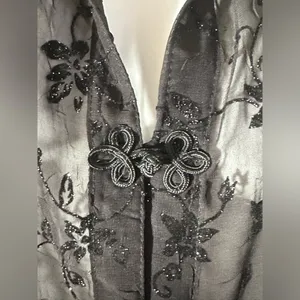 Dress Barn Collection Black Floral Lace Shimmer Print Asymmetrical Sleeves Sz XL thumbnail 3