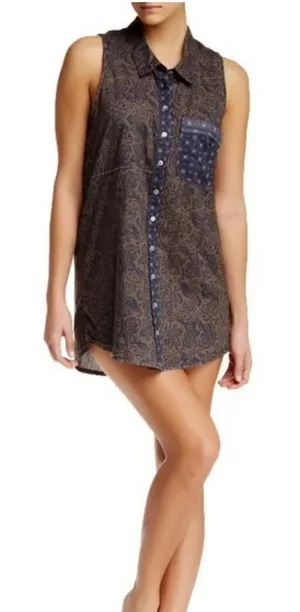 New! Free People Make My Day Sleevless Collared Button Down Sleep Shirt Small thumbnail 1