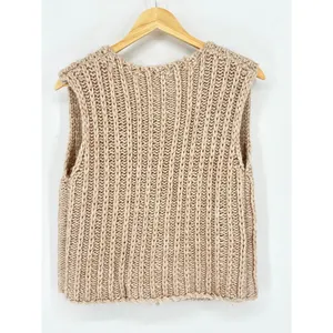 LE LIS Beige Chunky‎ Cable Ribbed Knit Sweater Vest Medium Tan Open Front Tie thumbnail 5