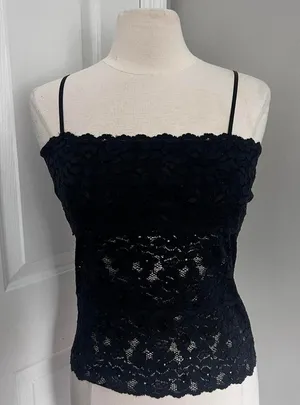 Y2k‎ Black Ferocious Chik Square Neckline Sheer Floral Lace Tank Top thumbnail 1
