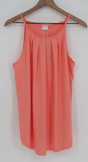 Wiholl Womens Pleated Halter Tank Top Coral Pink High Neck Sleeveless Large NEW thumbnail 1