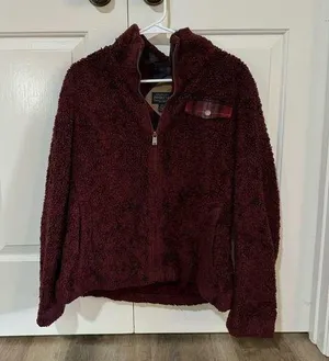 Women’s Burgundy Maroon Full Zip Jacket Sherpa Fuzzy Wool Pocket M thumbnail 1