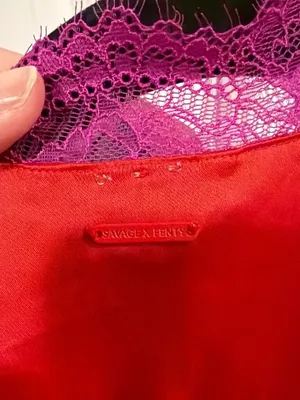 Savage‎ X Fenty Timeless Red Satin Robe with Purple Lace Trim large thumbnail 7