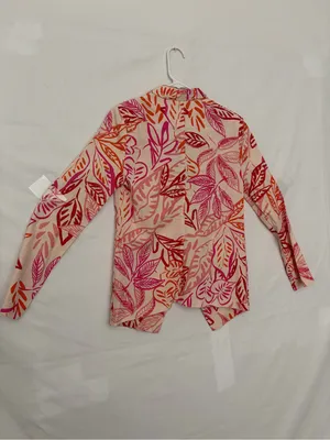 NWT Lulus Women Pink Orange Tropical Leaf Print Linen Blend Blazer Jacket S(A886 thumbnail 9