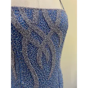 Vintage Laurence Kazar‎ Beaded Silk Gown Formal Old Hollywood Glam Blue Sz 10 thumbnail 5