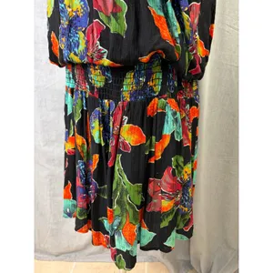 Vintage Sharon Anthony Black Floral Drop Waist Dress Made‎ in USA 16W 80s thumbnail 5
