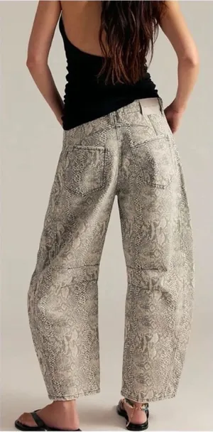 NWT Free People We The Free Good Luck Printed Barrel Jeans - snake combo - 28 thumbnail 1