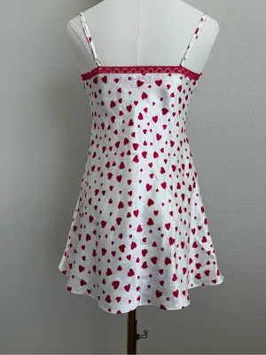Y2K Victoria’s Secret Heart Print Fly Front Babydoll Slip Dress Lace Trim XS thumbnail 3