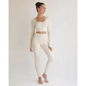 Ribbed Set Cream Beige Sculpting Pilates Princess Balletcore Athleisure Small OS thumbnail 3