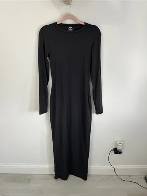 Skims Fits Everybody Long Sleeve Crewneck Dress Black thumbnail 4