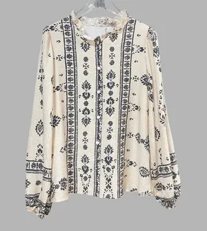 Atzbranding Boho Floral Long Sleeve Blouse in Cream thumbnail 2