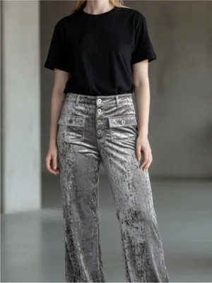 Halara Velvet High Waisted Wide Straight Full Length Casual Pant Gray Size L NEW thumbnail 3