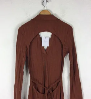 NWT L'Academie Revolve Arina Brown Maxi Sweater Dress Large Knit Open Back thumbnail 13