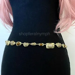 Gold Y2K Earthy Marbled Stone Boho Waist Chain Belt, Fits 29-45 Inches, X7GA1402 thumbnail 4