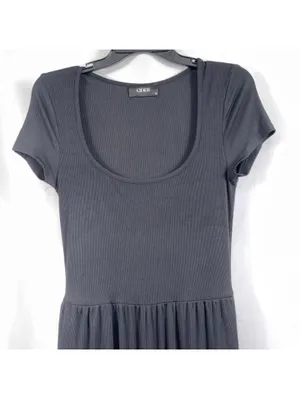Cider Black Ribbed Wide Leg Jumpsuit Romper Women’s Med Scoop Neck Short Sleeve thumbnail 3