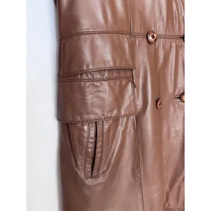 1970s The Tannery For Montgomery Ward Brown Leather Trench Coat M Long Coat thumbnail 14