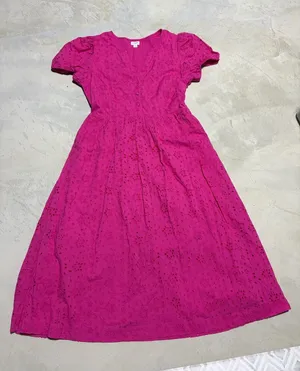 J. Crew women’s Fuchsia pink Eyelet Dress with Puff Sleeves 10 thumbnail 1
