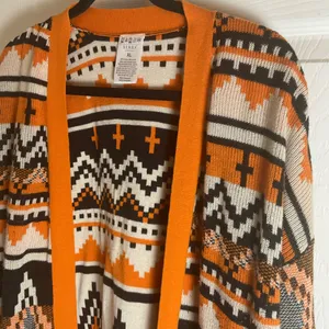 Serra Aztec Southwestern Geometric Open Front Cardigan Orange Black XL thumbnail 4