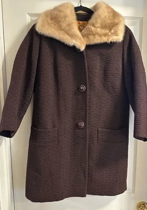 Vintage Women’s mid century modern Wool Coat Real Fur Redman Brothers Forstmann thumbnail 1