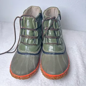 Sorel Waterproof Out And About Green Olive and Orange Winter Ankle Boots thumbnail 3