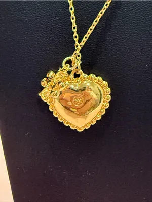 Tory Burch | Gold Plated Logo & Mother of Pearl Heart Pendant Necklace thumbnail 4