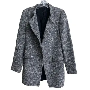 Zara double-breasted flecked frock tweed coat cotton blend medium #698 thumbnail 3