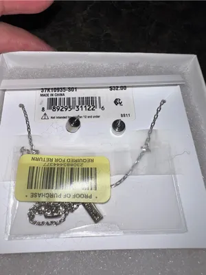 Kenneth Cole Silver Crystal Curved Bar Necklace with Matching Studs thumbnail 2