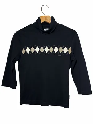 Esprit Black Turtleneck Top with Argyle Detail thumbnail 1