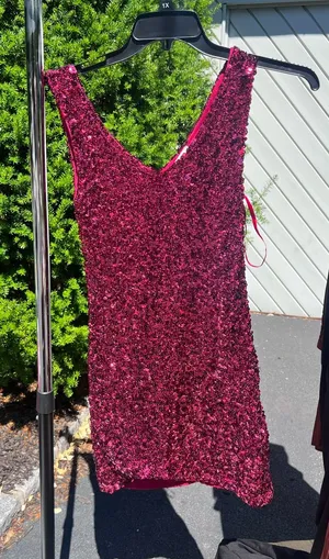 Amber Blue Sparkling Red Sequin V-Neck Dress thumbnail 1