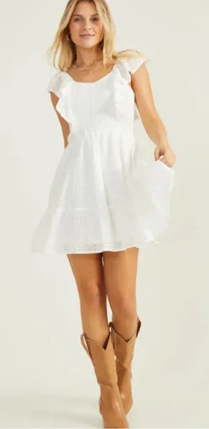 Altar’d State White Eyelet Mini Dress Women's Size L NWT thumbnail 1