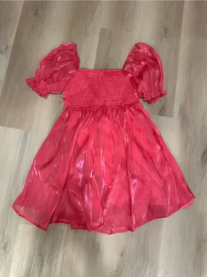 Sheer Pink Puff-Sleeve Square Neck Dress thumbnail 2