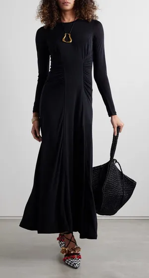 Ulla Johnson Ceryse Dress Noir Black Long Sleeve Ruched Waist‎ Maxi Size Large thumbnail 1