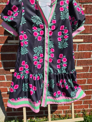Floral Mini Dress Puff Sleeve V-Neck Button Down Casual Beach Boho Small thumbnail 7