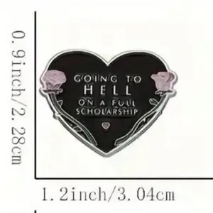 Going to Hell on a Full Scholarship Black Heart Enamel Pin with Pink Roses thumbnail 3