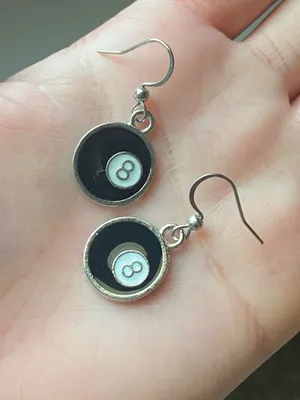 Handmade y2k funky grunge style 8 ball simple dangle earrings 🎲🖤💕 thumbnail 4
