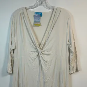 Fresh Produce Twist Front Dress XXL Vanilla Off-White 3/4 Sleeve Midi‎ Made USA thumbnail 3