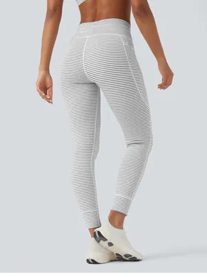 High-Waist Halara Striped Leggings - White/Black thumbnail 2