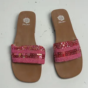 Yellow Box Naples Pink Beaded Sequin Embellished Square Toe Slide Sandals size 9 thumbnail 3