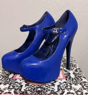 Pleaser Heels Bordello Women's Blue Mary Jane Platform Pumps thumbnail 1