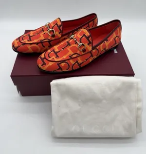 Gucci Jordaan Womens Horsebit Flat Loafer Orange Canvas LOGO EU 38.5 US 8.5 $998 thumbnail 1