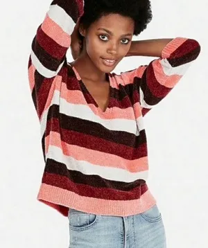 Express vneck multi-striped sweater thumbnail 1